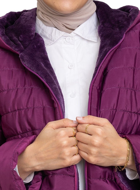 Purple Long Double Face Jacket - Khotwh